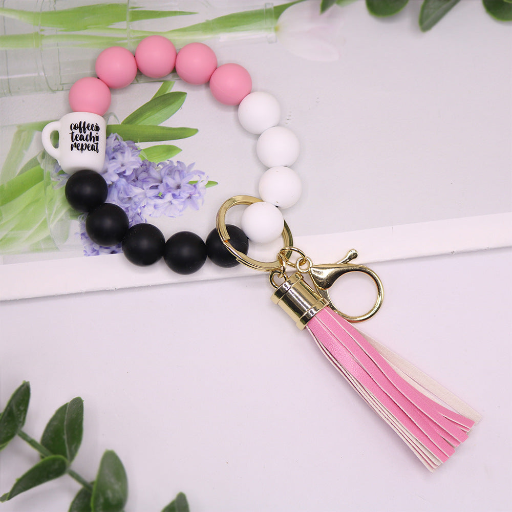 Wholesale MoM Coffee Cup Silicone Beaded Wrist Keychain